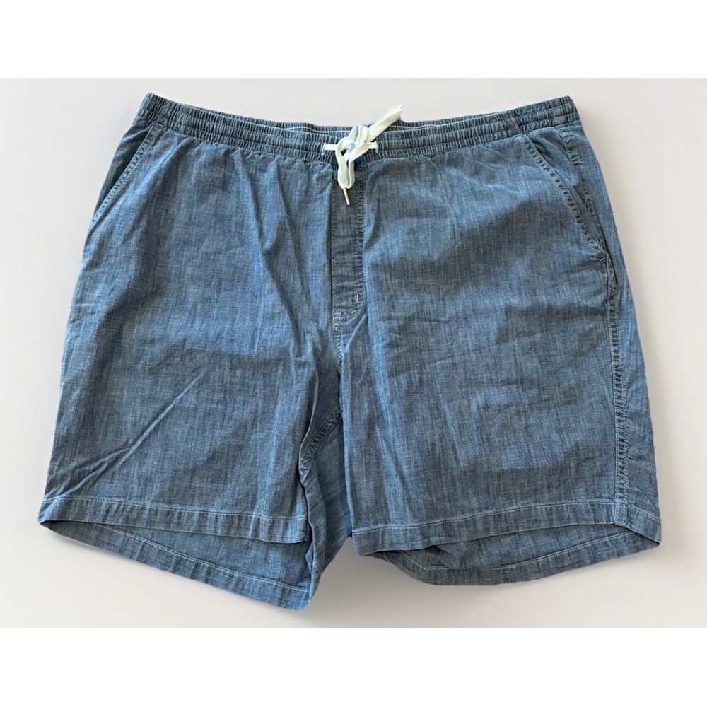 Lands End Mens XL 40/42 Cotton Stretch Blue Chambray Shorts Elastic Waist Drawst